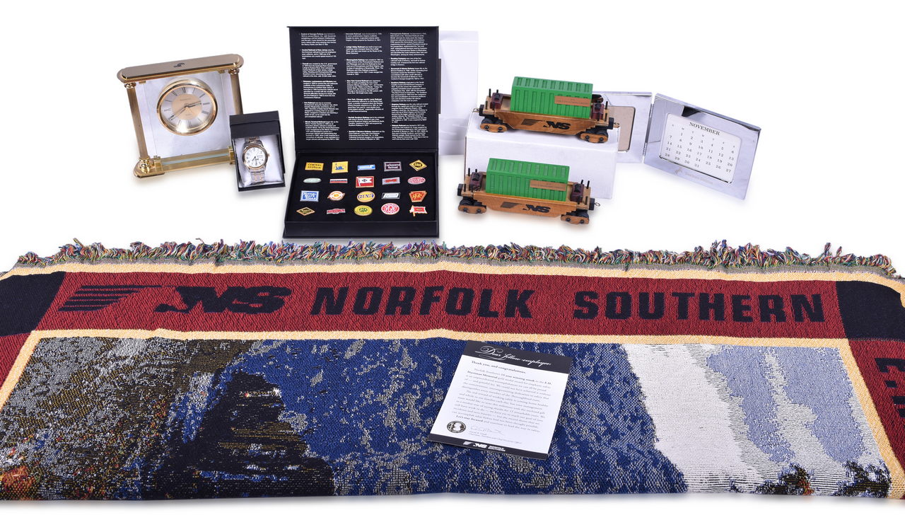 1095 - Seven Norfolk Southern Railroad and Conrail Employee Appreciation Gifts - Herald Pin Set, Watch, Clock, and More thumbnail