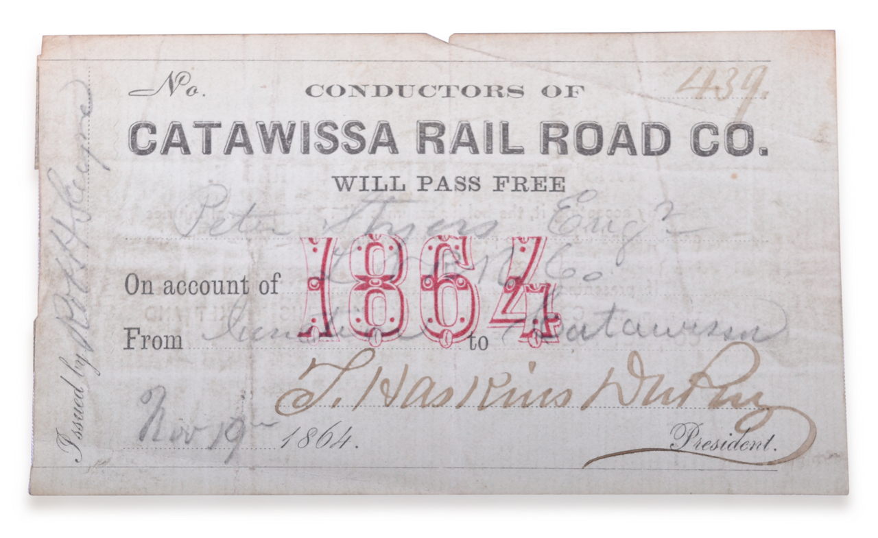 1100 - 1864 Catawissa Railroad Annual Pass thumbnail