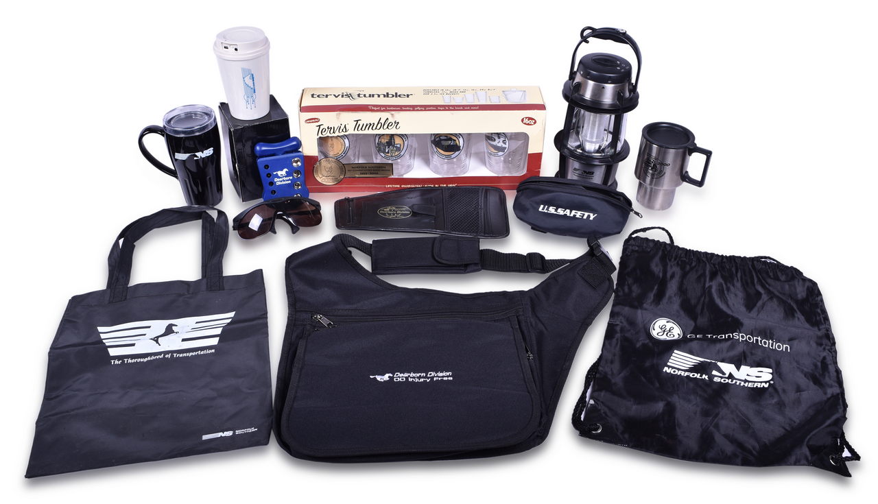 1103 - Twelve Norfolk Southern Railroad Dearborn Division Promotional Items - Tervis Tumbler Set, Bags, Lantern, Tool Set, and More thumbnail