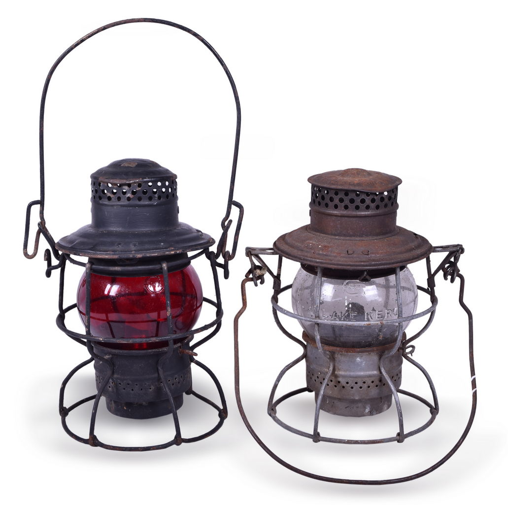 1115 - Two Adlake Rock Island Railroad Kero Lanterns w/ CNX Clear And Red Globes thumbnail