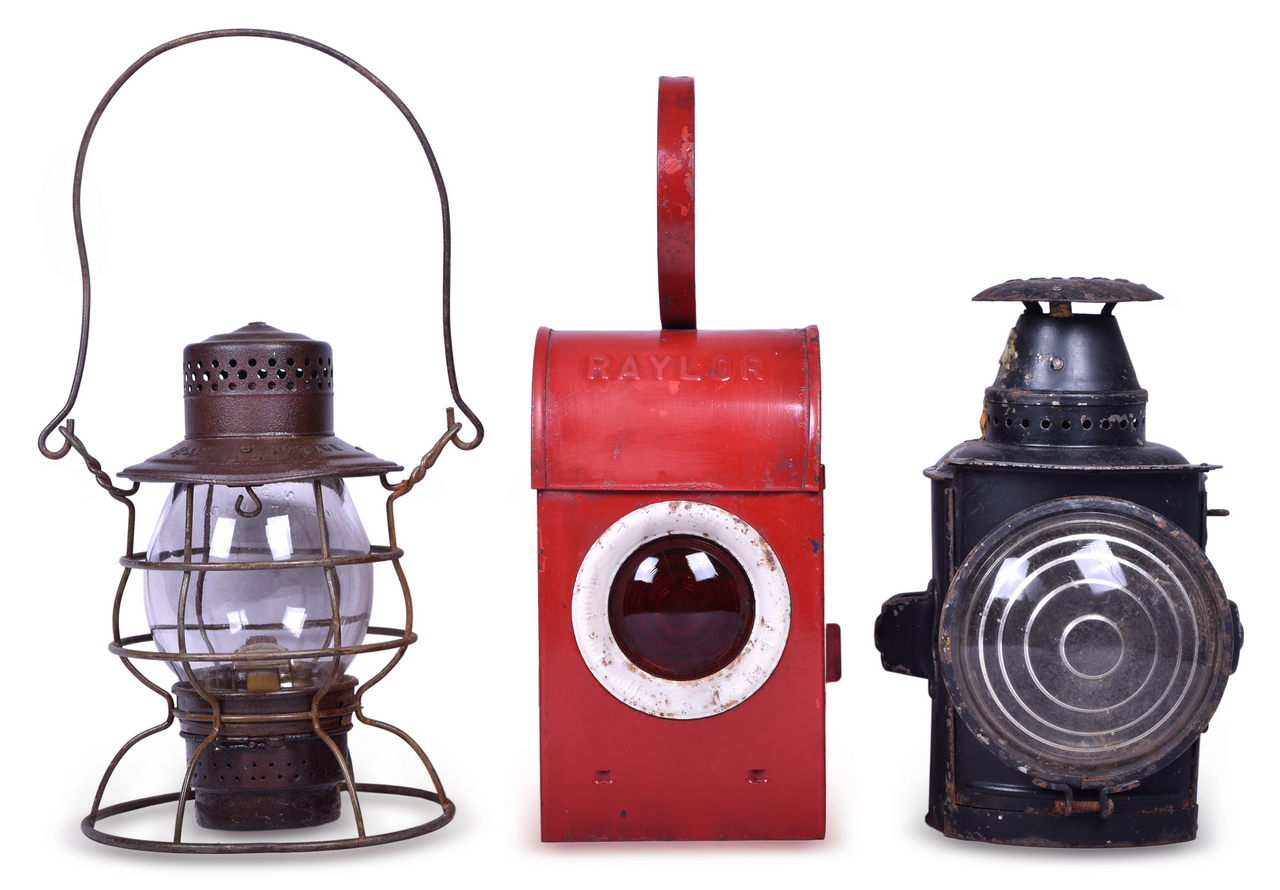 1155 - Three Railroad Lamps - Raylor Marker Lamp, Rayo No. 39 Lantern, And Adlake Motor Car Lamp thumbnail