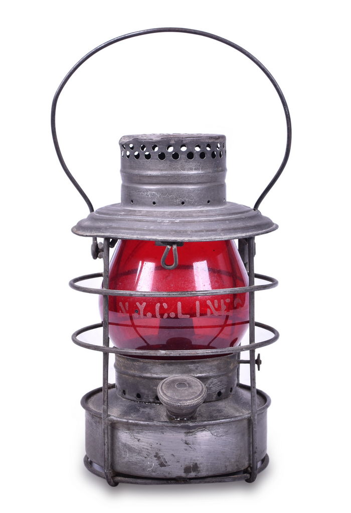 1156 - Unmarked Handlan Lantern w / Offset Bale and Oversize Fuel Tank - New York Central Etched Globe thumbnail