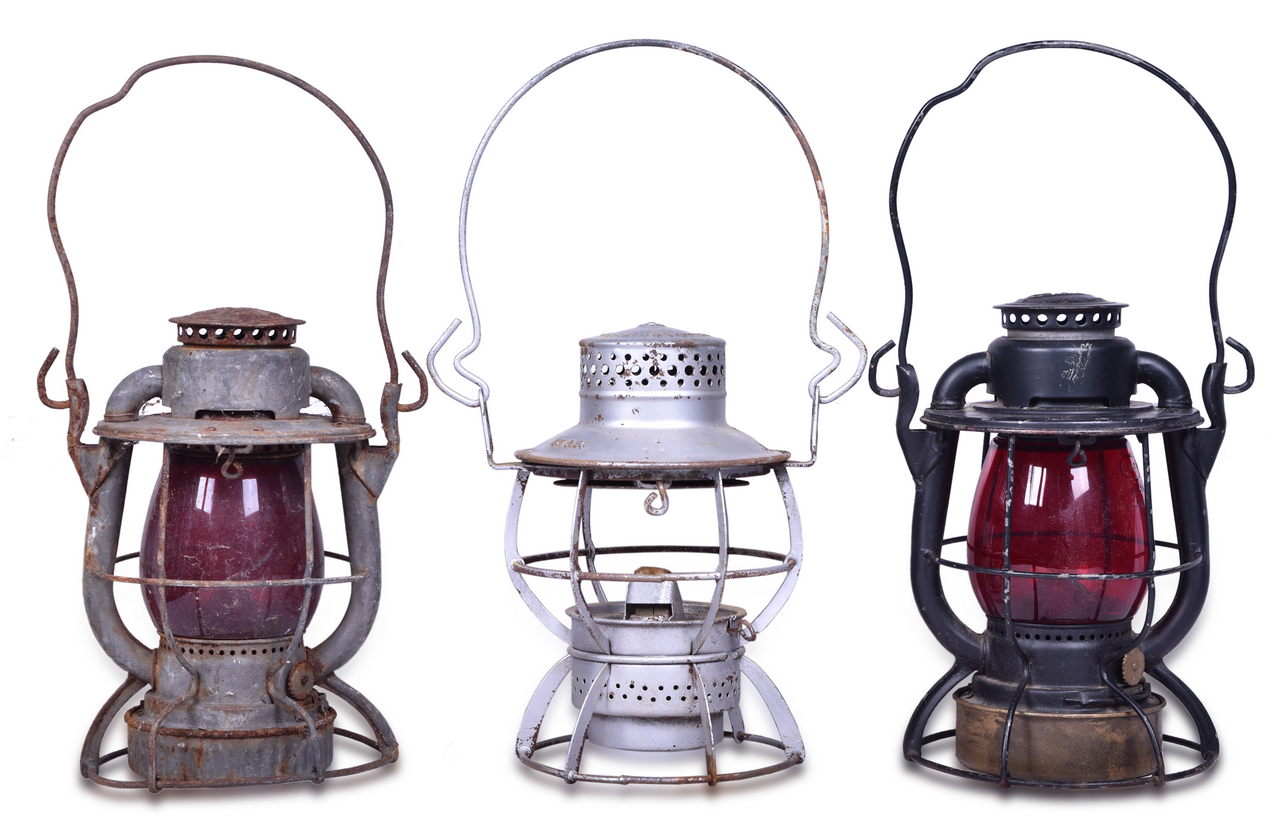 1167 - Dietz NYCS Red Globe Railroad Lantern, NYCS Dressel Lantern Body, And Unmarked Dietz Vesta CNX Red Globe Lantern thumbnail