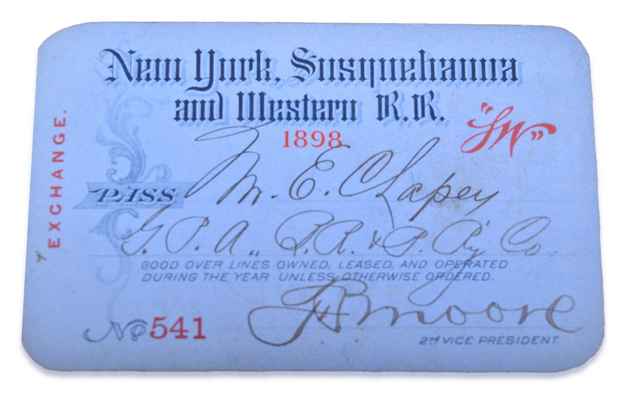 1202 - 1898 New York, Susquehanna and Western Railroad Annual Pass thumbnail