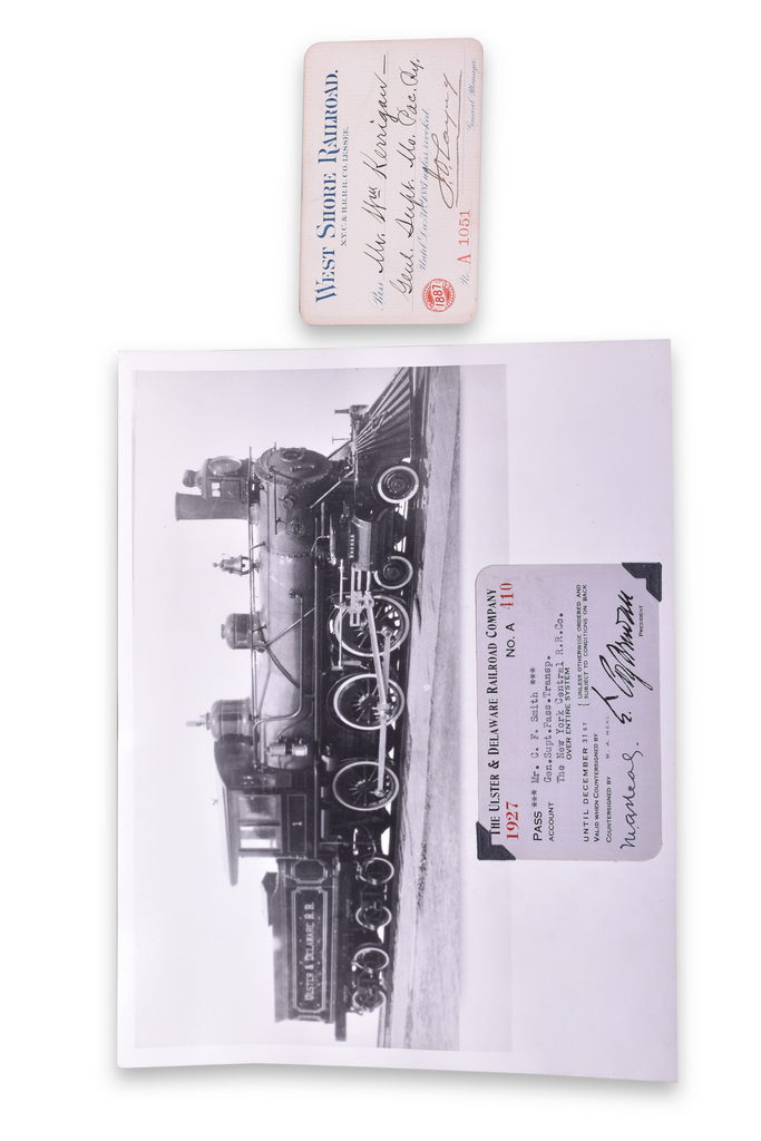 1206 - 1887 West Shore Railroad Annual Pass and 1927 Ulster & Delaware Annual Pass w/ Locomotive Photograph thumbnail