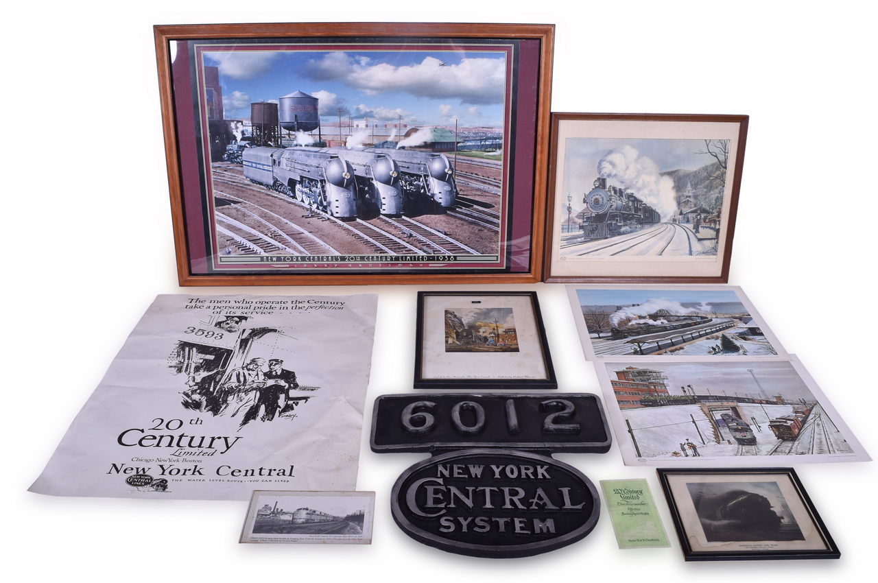 1213 - Nine New York Central Railroad Items - Reproduction Locomotive Number Plate, Art Prints, and Paper thumbnail