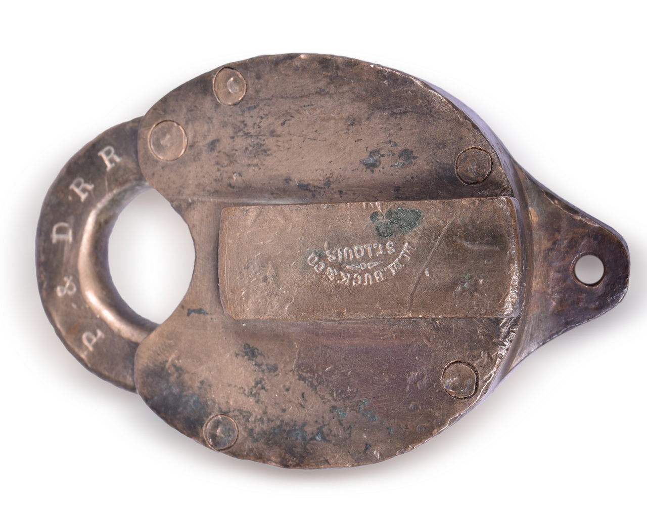 1214 - M.M. Buck P&D Railroad Brass Heart Shaped Switch Lock thumbnail