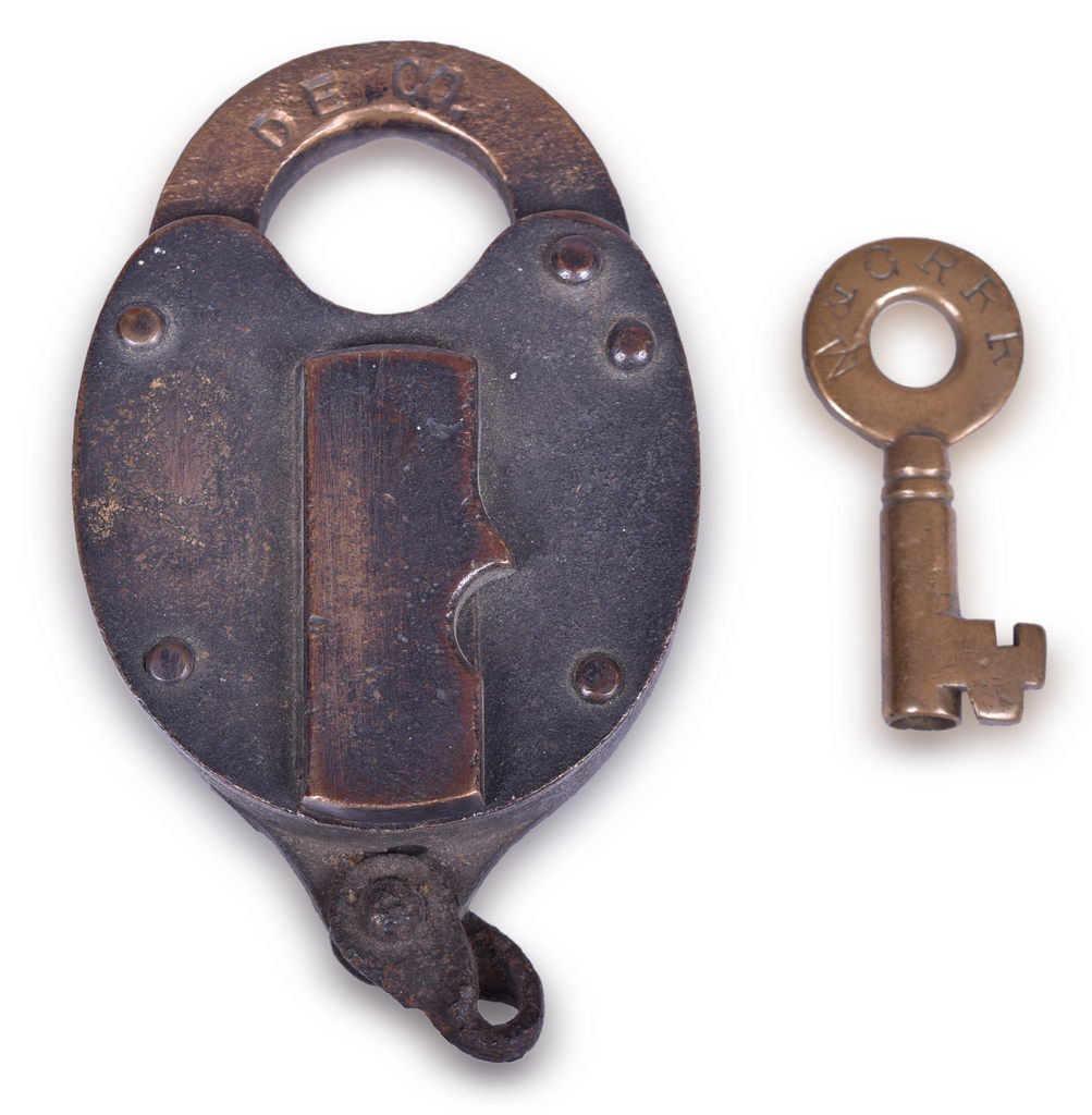 1222 - Fraim Detroit Edison Co. Brass Lock w/ Manistee & Grand Rapids Double Ringed Barrel Key thumbnail