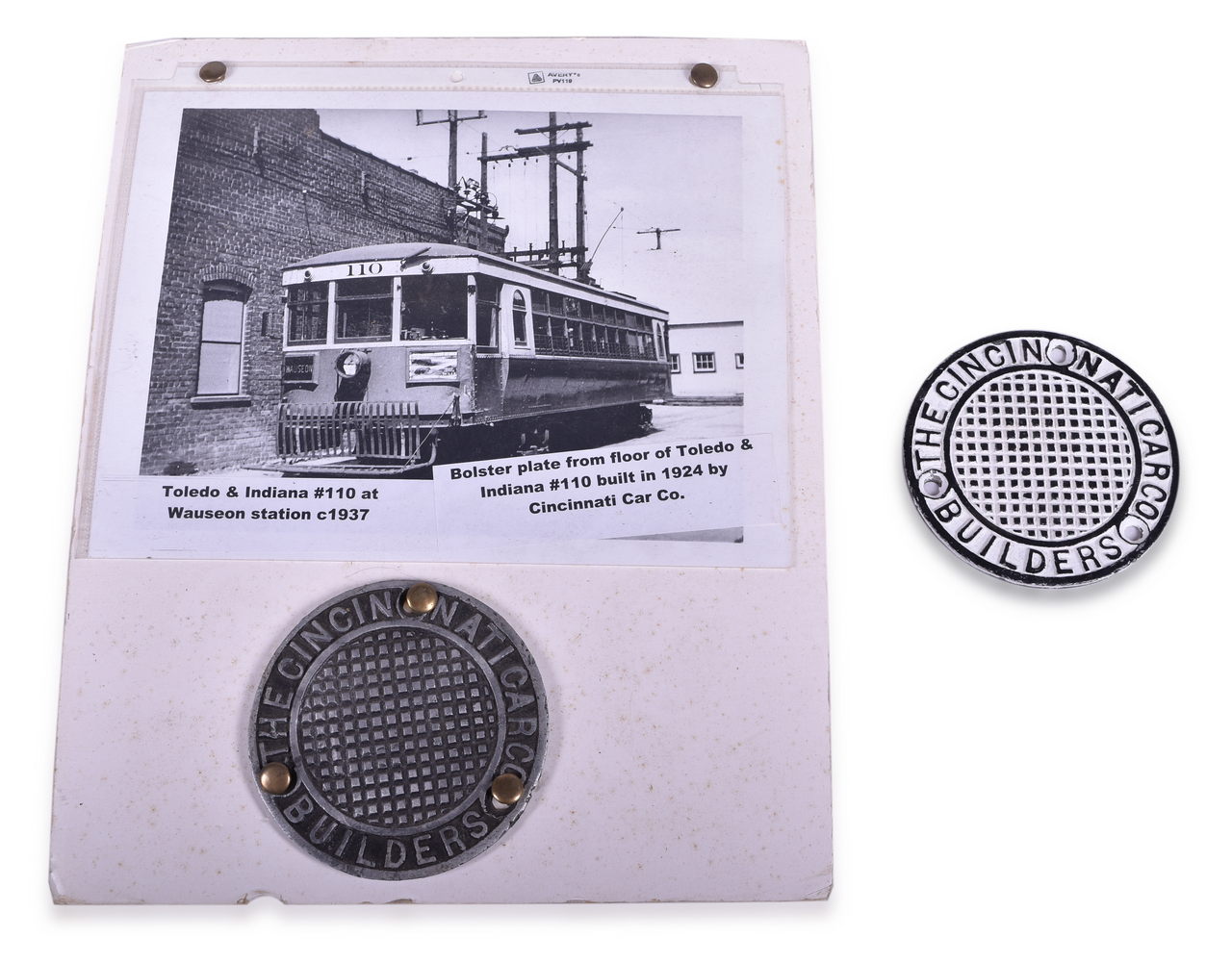 1231 - Pair of Cincinnati Car Co. Aluminum Bolster / Builder Plates From Toledo & Indiana #110 thumbnail