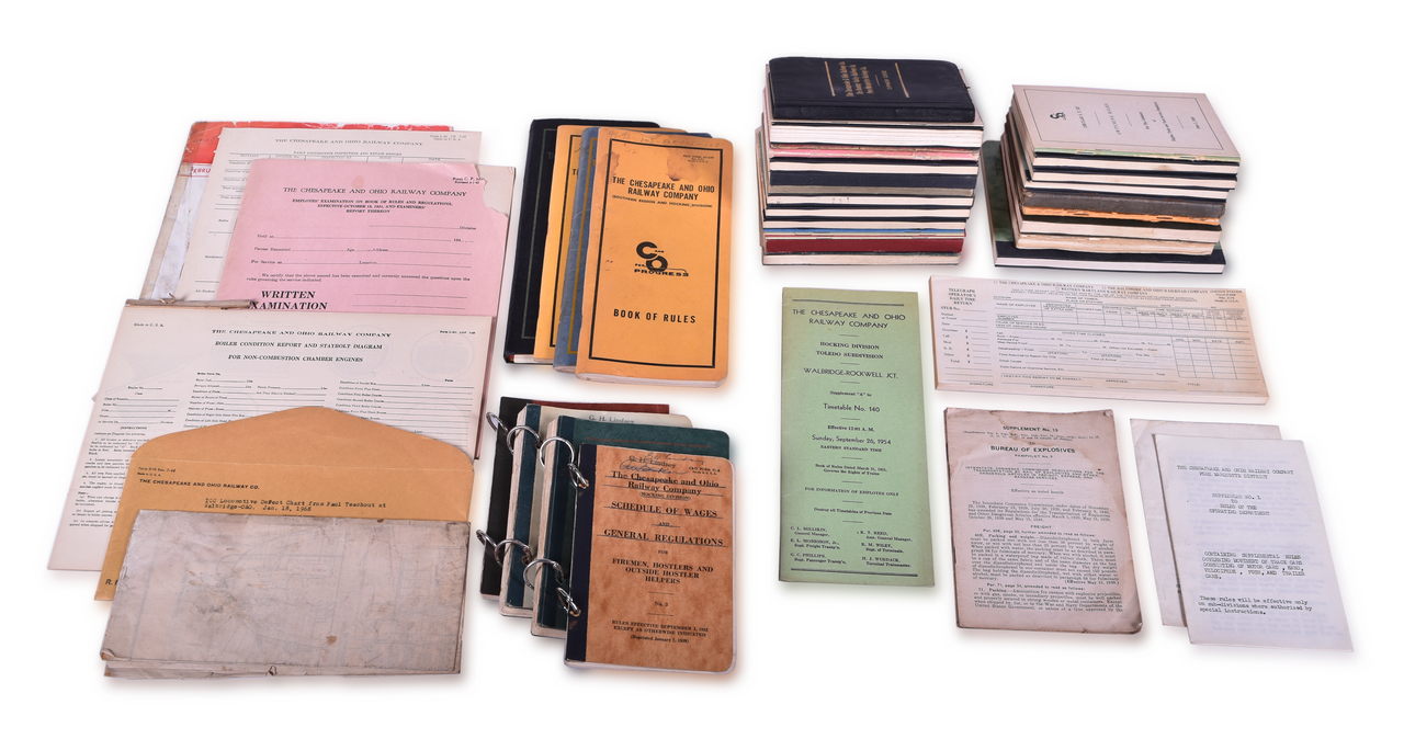 1247 - Forty-Eight Pieces of Chesapeake & Ohio Railway Paper - Rule Books, Schedule of Wages, Employee Report Pads, and More thumbnail