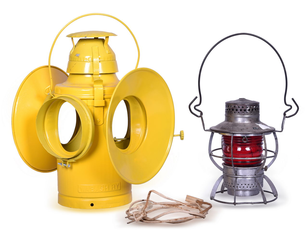 1258 - Partially Restored Handlin Wabash Railroad Switch Lantern and Dressel Wabash Lantern w/ Red Fresnel Globe thumbnail