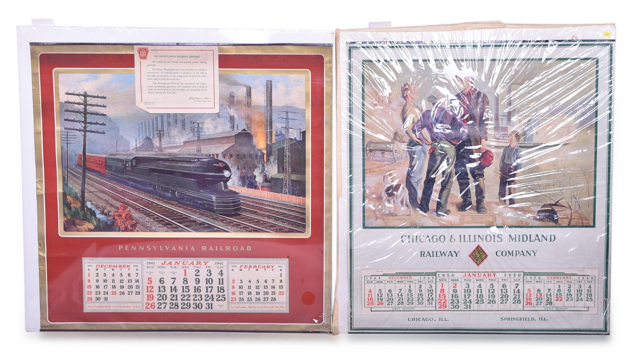 1292 - Two Complete Wall Calendars - 1941 Pennsylvania Railroad and 1950 Chicago & Illinois Midland Railway thumbnail