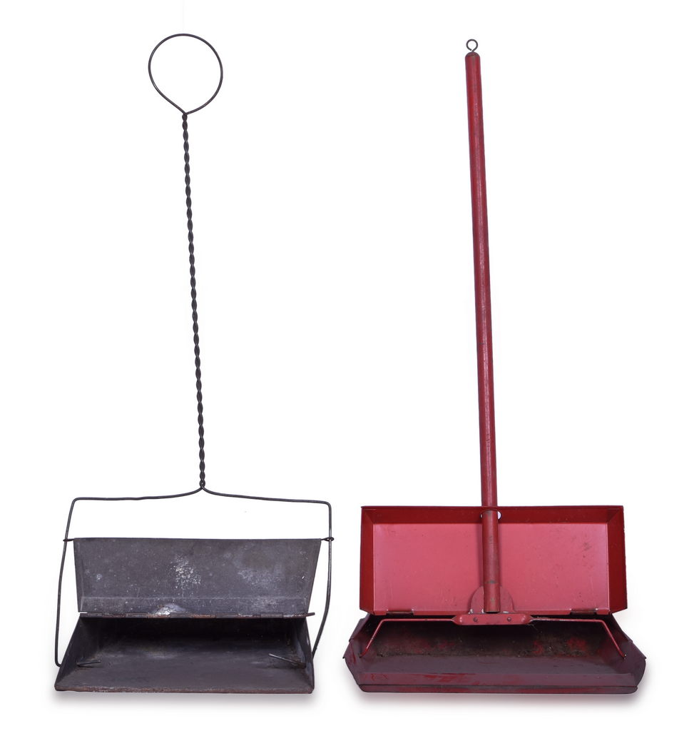 1402 - Pair of Stamped Steel Railroad Dust Pans - One Marked Nickel Plate thumbnail