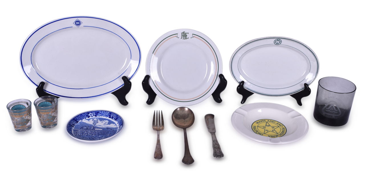 1419 - Eleven Pieces of Northeastern Railroad China, Silver, and Glassware - Pittsburg & Lake Erie, Reading, Western Maryland, Delaware & Hudson, and More thumbnail