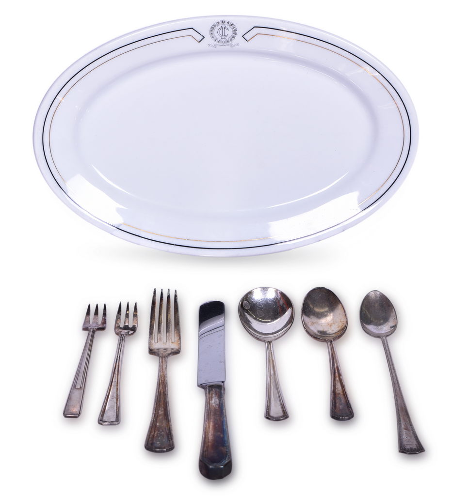 1437 - Eight Pieces of Midwest Railroad Silver Flatware and China - Illinois Central Creole, Chicago & Alton, C&EI, Wabash, and Nickel Plate Road thumbnail