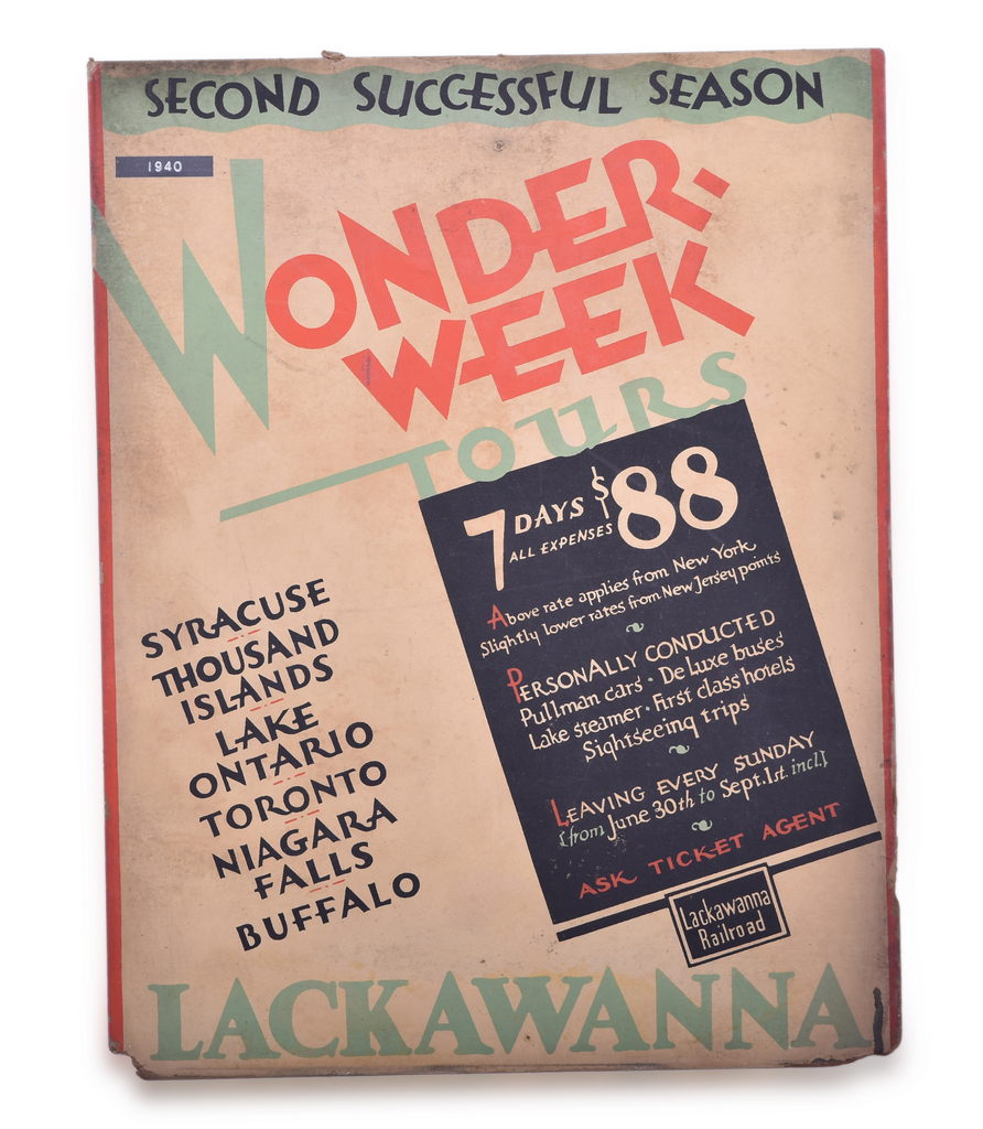 1438 - Lackawanna Railroad Advertising Sign - The Wander Week Tours 1940 thumbnail