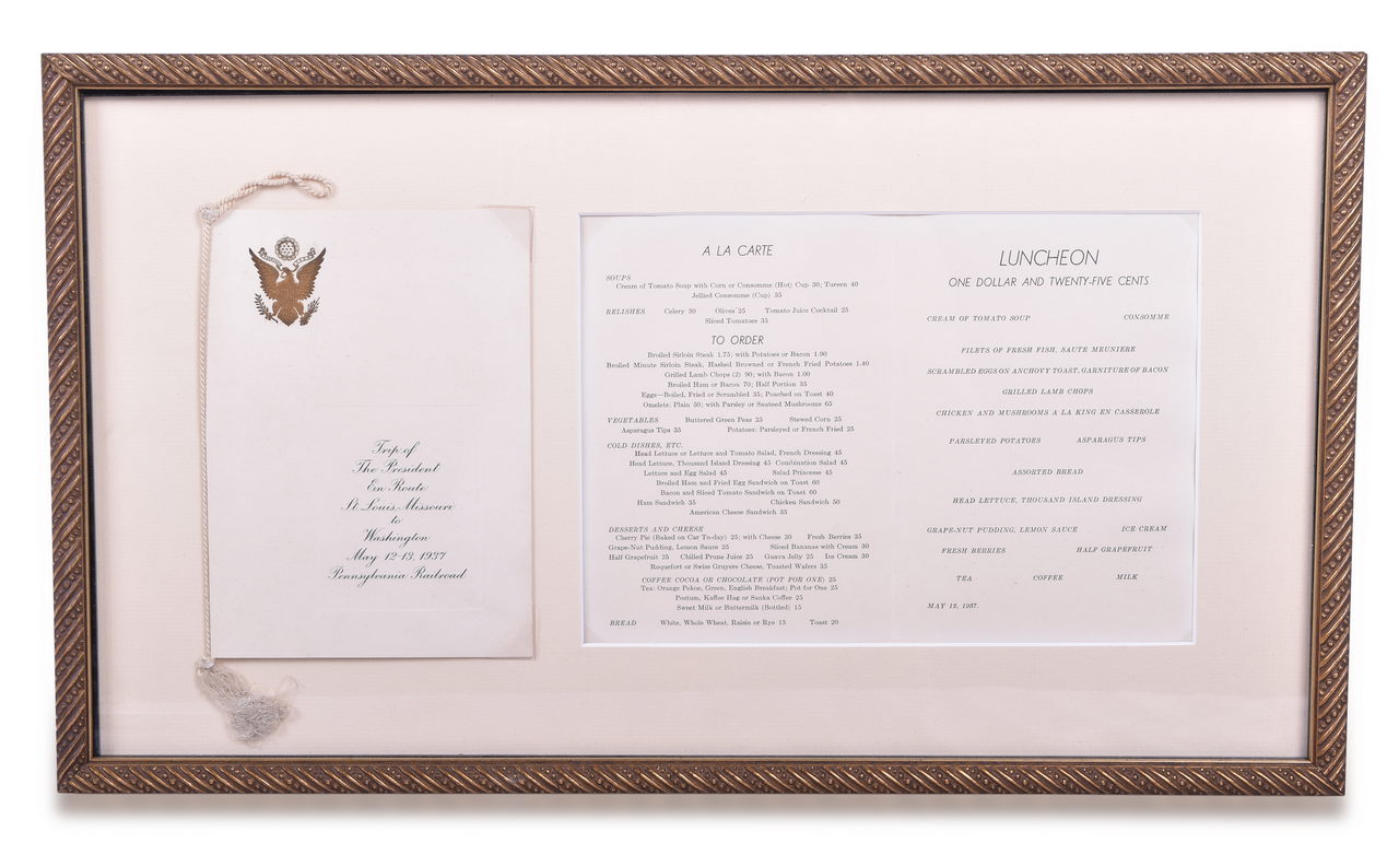 1442 - President Franklin D. Roosevelt Pennsylvania Railroad 1937 Trip Menu thumbnail
