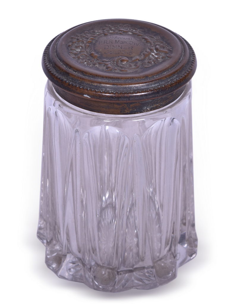 1444 - Pennsylvania Railroad 1915 Annual Dinner Commemorative Glass Jar thumbnail