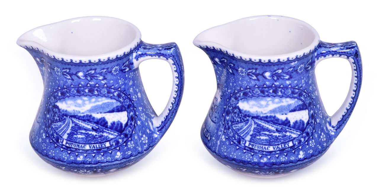 1447 - Pair of Scammell's Lamberton China Baltimore & Ohio Railroad Centenary Cream Pitchers thumbnail