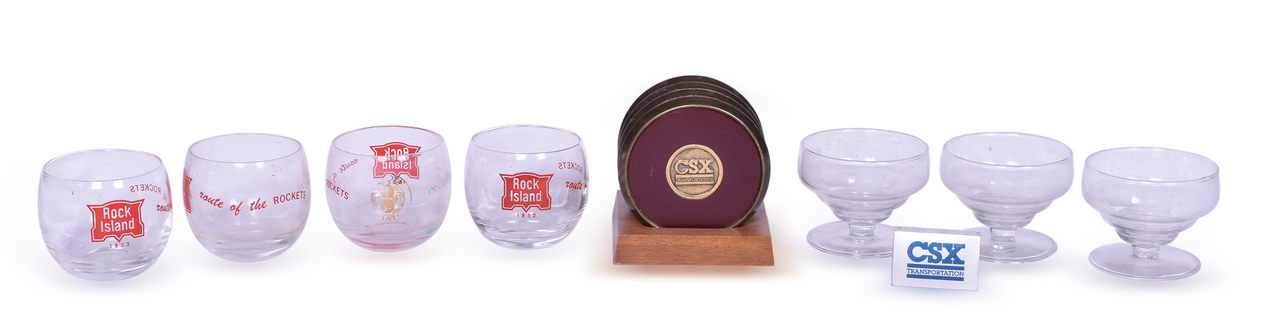 1457 - Group of Railroad Drinking Glasses, Coasters, and Matches - Milwaukee Road, Rock Island, and CSX thumbnail