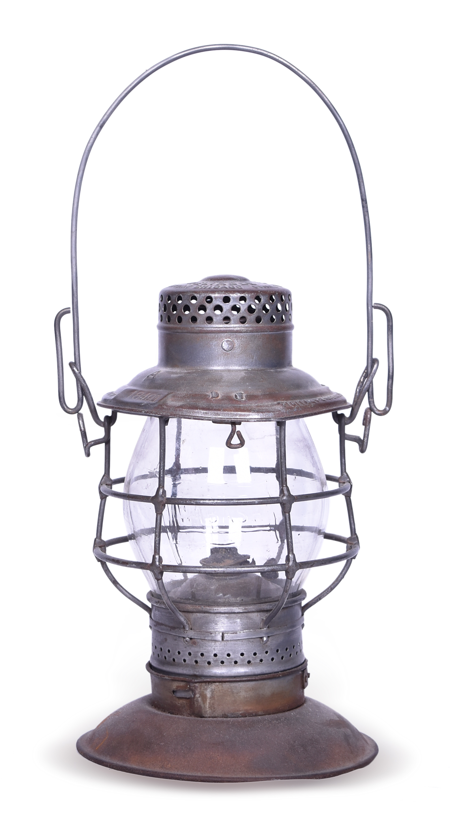 1500 - Adams & Westlake Wabash Railroad Bell Bottom Lantern With Flag Cast Clear Globe thumbnail