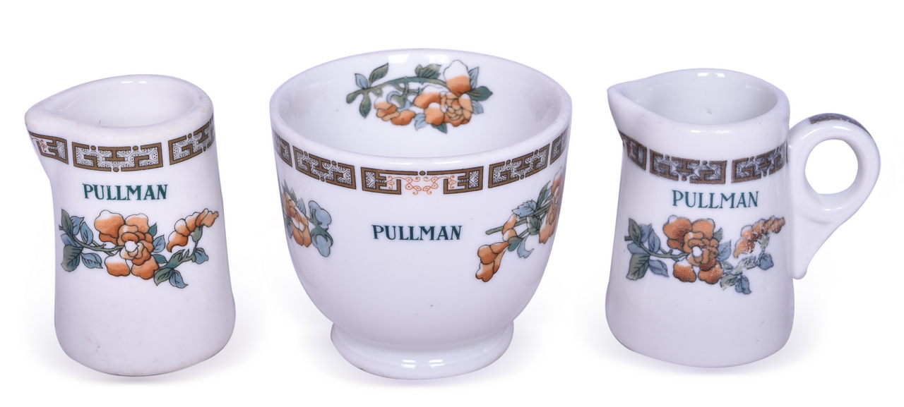1503 - Pullman Railroad China Indian Tree Double Egg Cup, Handled Creamer, and No Handle Creamer thumbnail