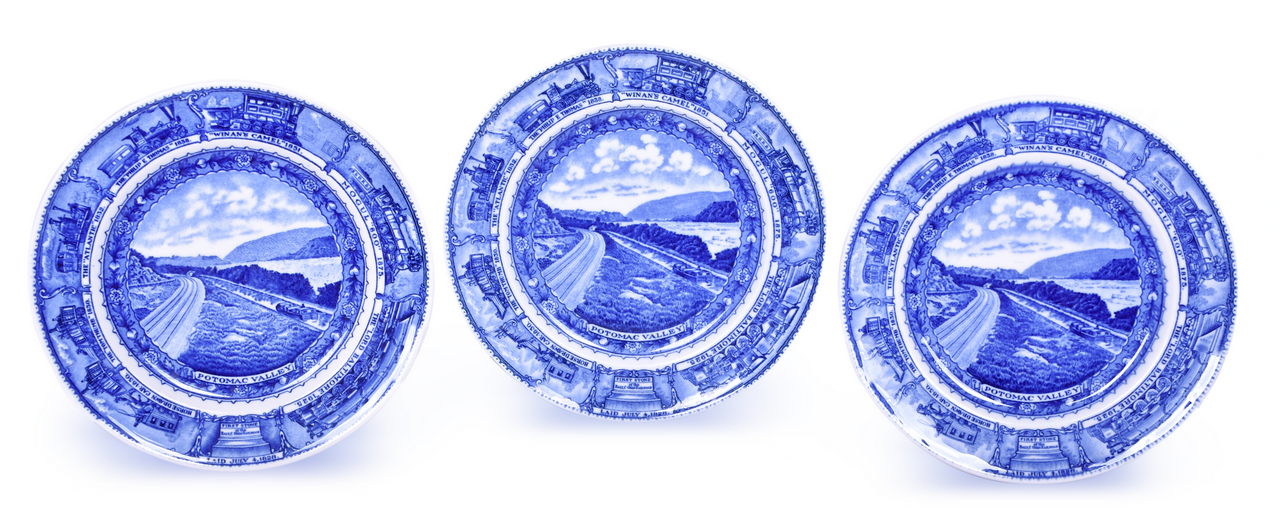 1507 - Three Baltimore & Ohio Railroad China Centenary Potomac Valley Plates 8 1/4