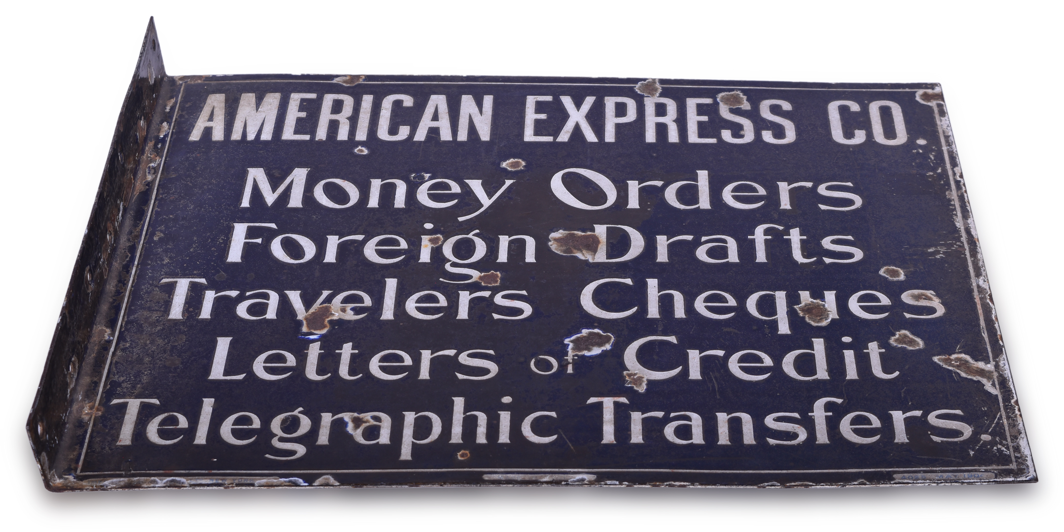 1526 - American Express Co. 1904 Porcelain Double Sided Flange Telegraph Sign thumbnail