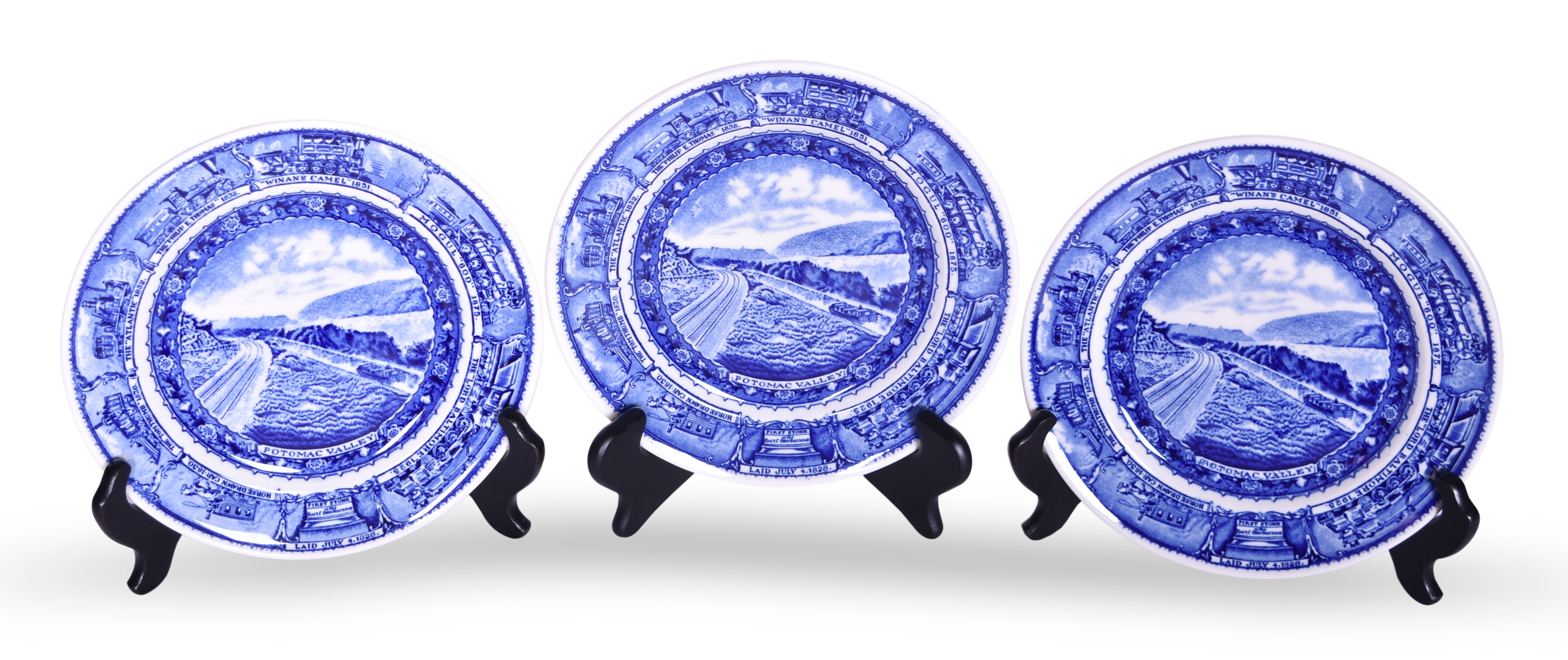 1541 - Three Baltimore & Ohio Railroad China Centenary Potomac Valley Plates 8 1/4