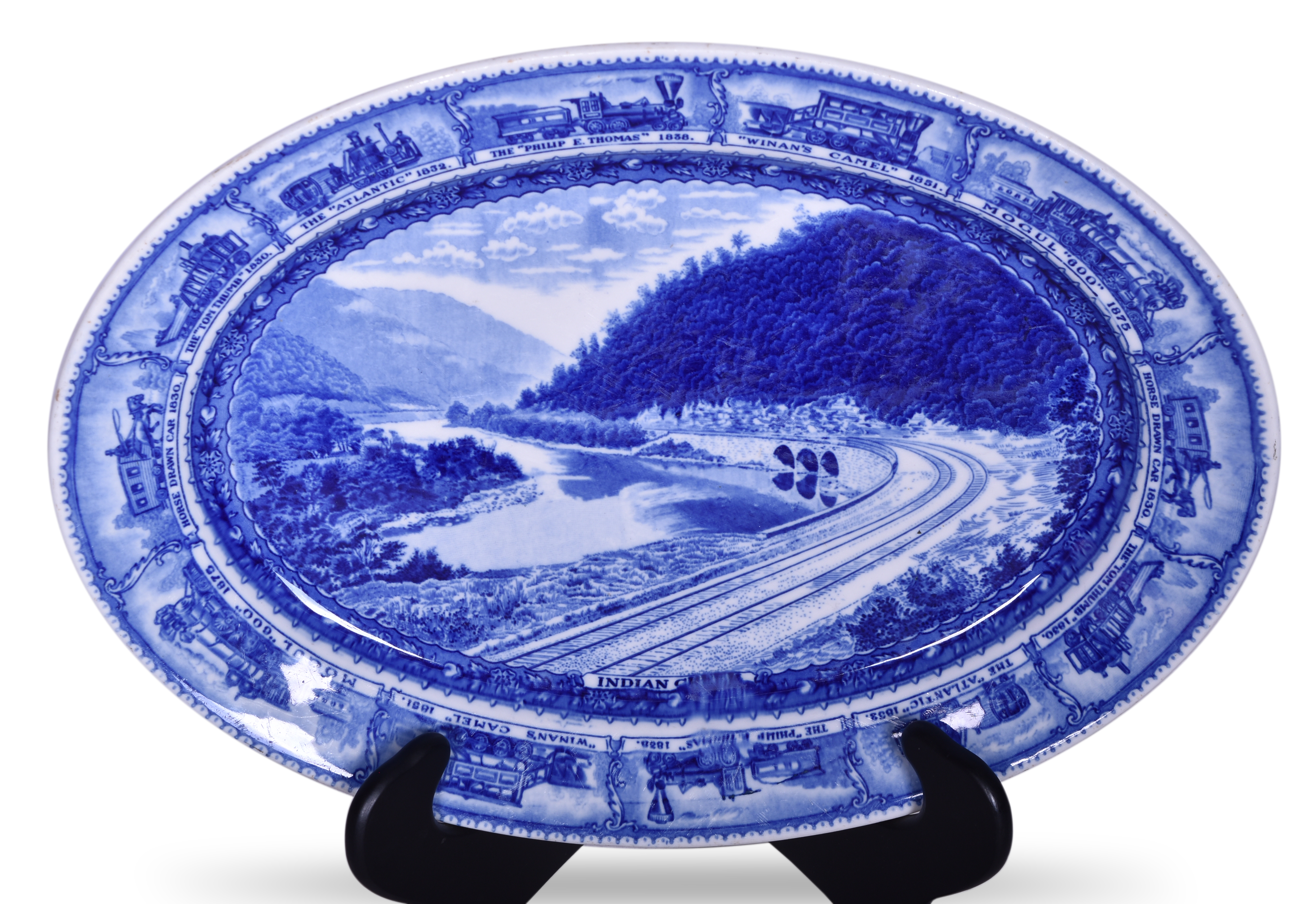 1551 - Scammell's Lamberton Baltimore and Ohio Railroad China Centenary Oval Platter Indian Creek 15 3/4