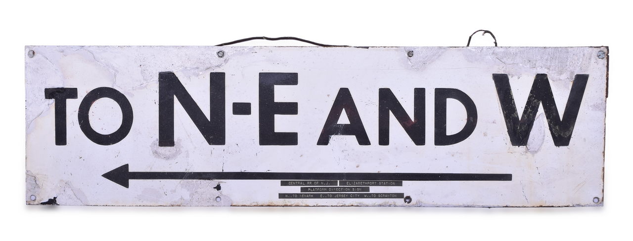 1552 - Porcelain Central Railroad of New Jersey Railroad Platform Direction Sign thumbnail