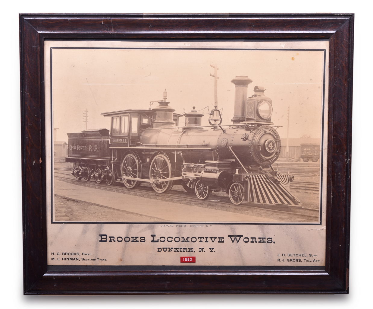 1556 - Brooks Locomotive Works 1883 Builders Photograph - Ohio River Railroad 4-4-0 thumbnail