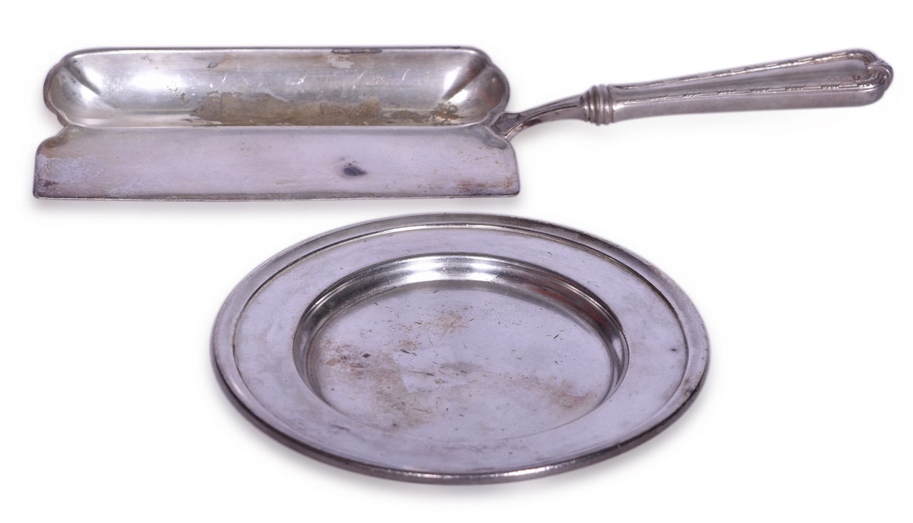 1557 - Kansas City Southern Railroad Silver Soldered Crumb Tray and Money Plate thumbnail