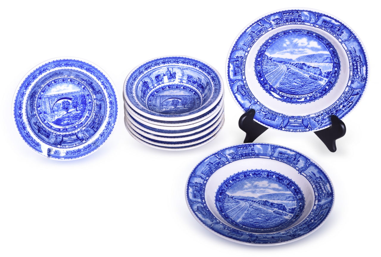 1563 - Ten Pieces of Baltimore & Ohio Railroad China Centenary Cereal Bowls and Rimmed Soup Bowls thumbnail