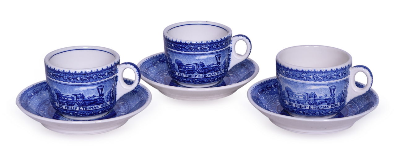 1587 - Three Sets of Scammell's Lamberton Baltimore & Ohio Railroad Centenary Coffee Cups & Saucers thumbnail