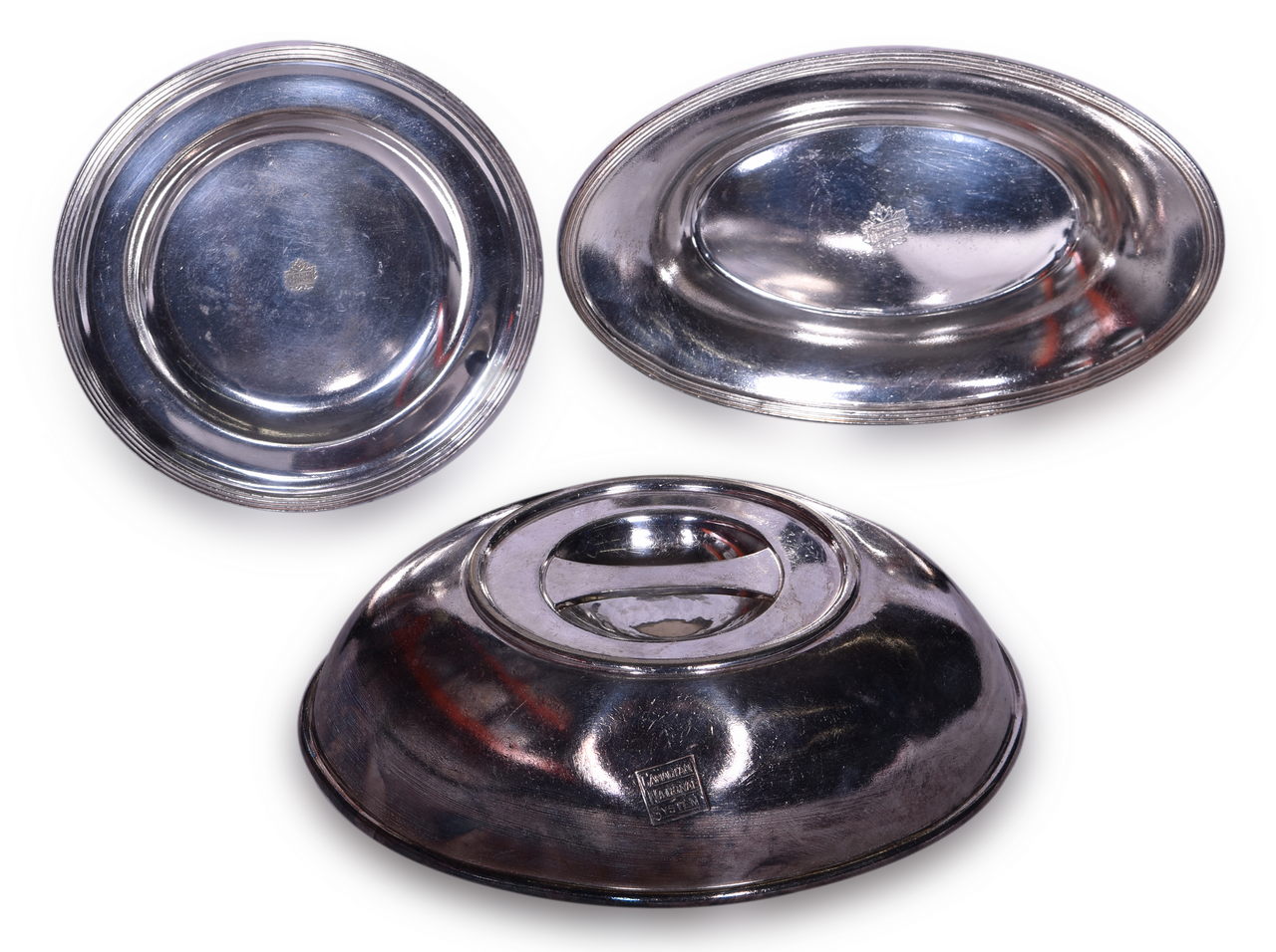 1593 - Three Pieces of Canadian National Railways Silver Hot Food Cover, Oval Bread Tray, and Plate thumbnail