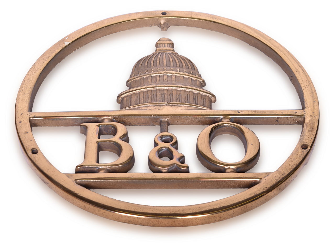 1596 - Cast Iron Baltimore and Ohio Railroad Locomotive Smoke Box Plate w/ Brass Plating thumbnail