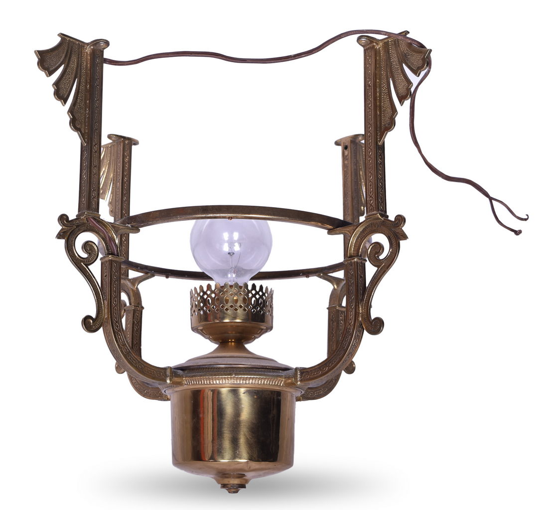 1598 - Williams & Pace Ornate 1800's Brass Railroad Passenger Car Chandelier thumbnail