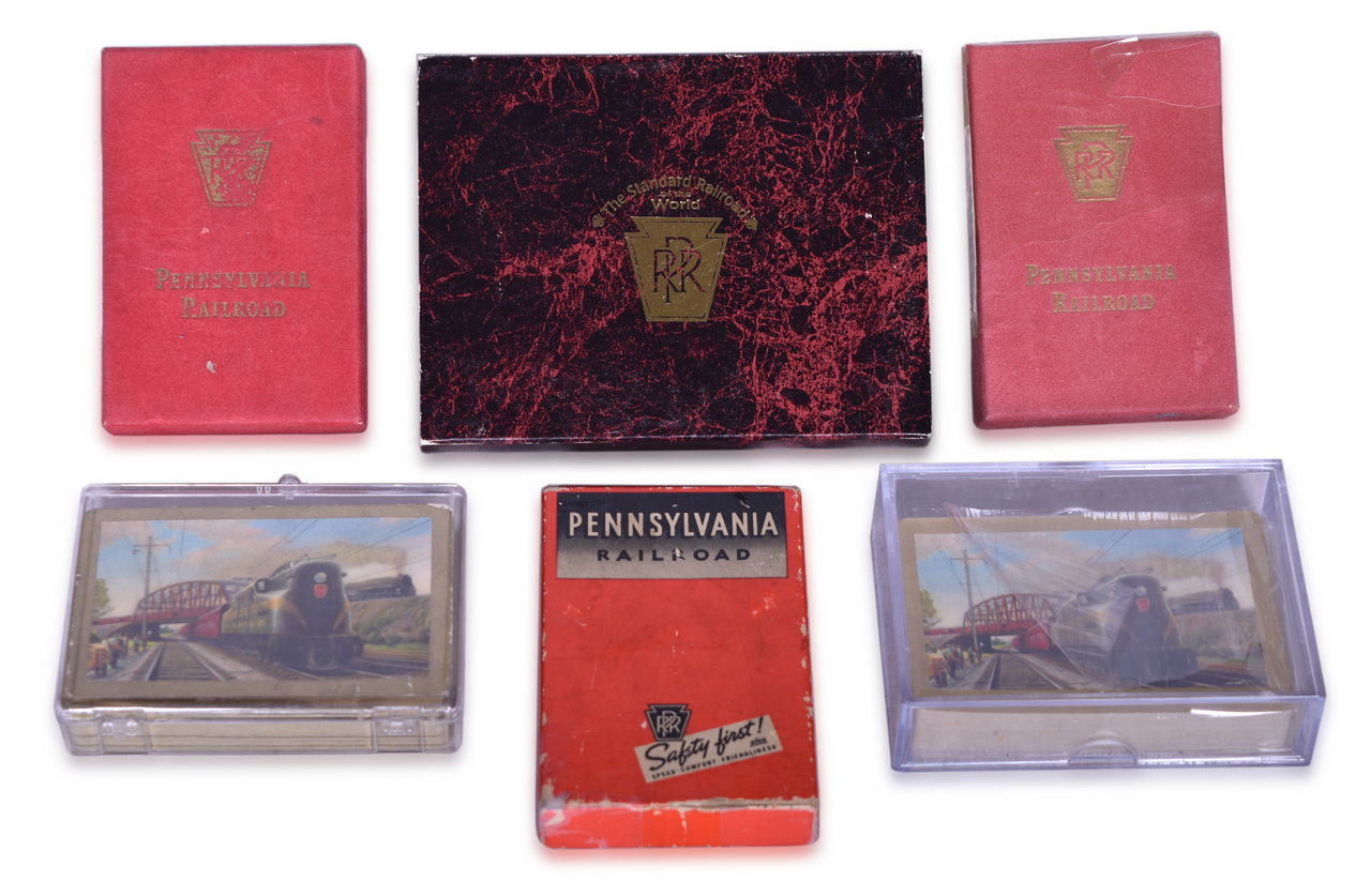 1624 - Seven Pennsylvania Railroad Playing Card Decks - 1950s Horseshoe Bend, Two Trains, Three Trains, Safety, and Standard of the World thumbnail
