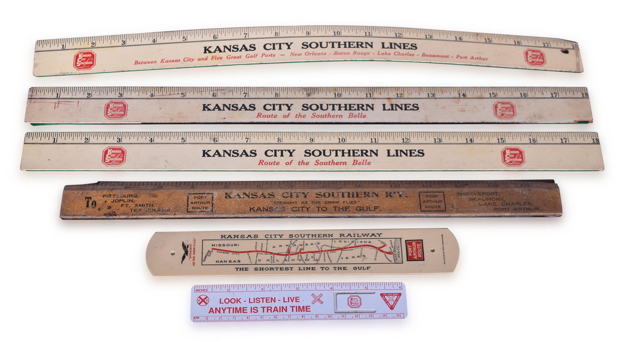 1632 - Six Kansas City Southern Lines Railway Rulers and Tag Plate thumbnail