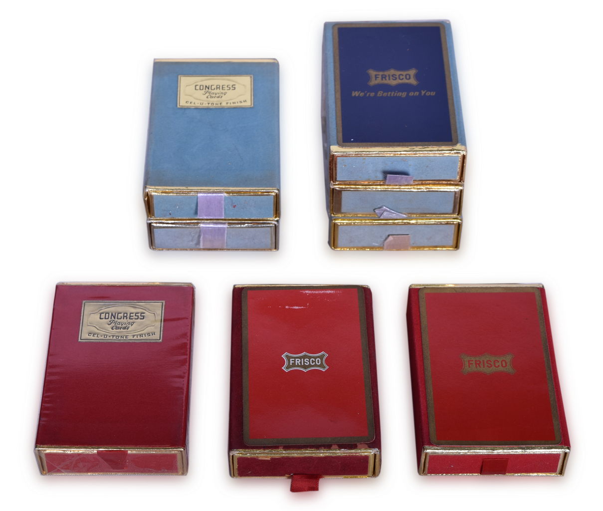 1638 - Eight Frisco Railroad Congress Playing Card Decks Including New Old Stock thumbnail