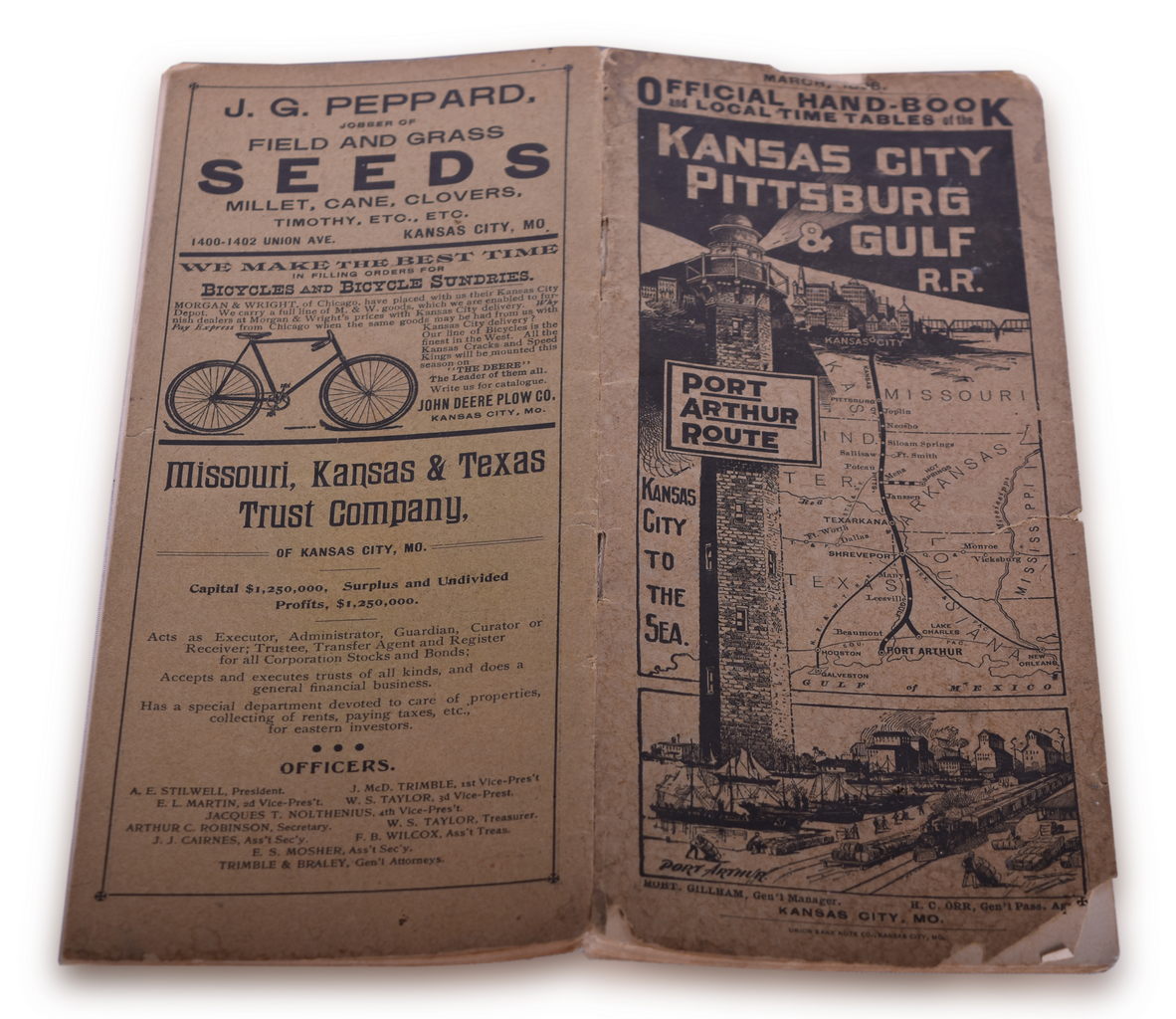 1641 - 1898 Kansas City Pittsburg & Gulf Railroad Official Hand Book and Local Timetables thumbnail