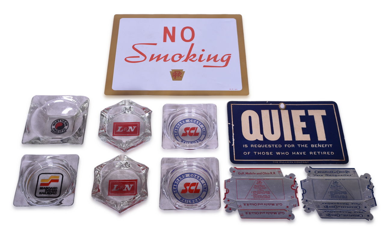 1644 - Mixed Group of Railroad Ashtrays and Signs - Pullman, Pennsylvania, Northern Pacific, Chesapeake and Ohio, and More thumbnail