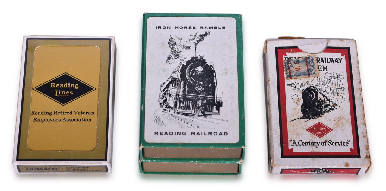1657 - Four Reading Lines Railroad Playing Card Decks - Engine, Iron Horse Ramble, and Retired Veteran thumbnail