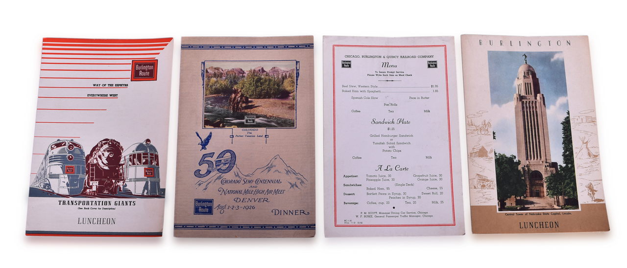 1658 - Four Chicago, Burlington & Quincy Railroad Menus thumbnail