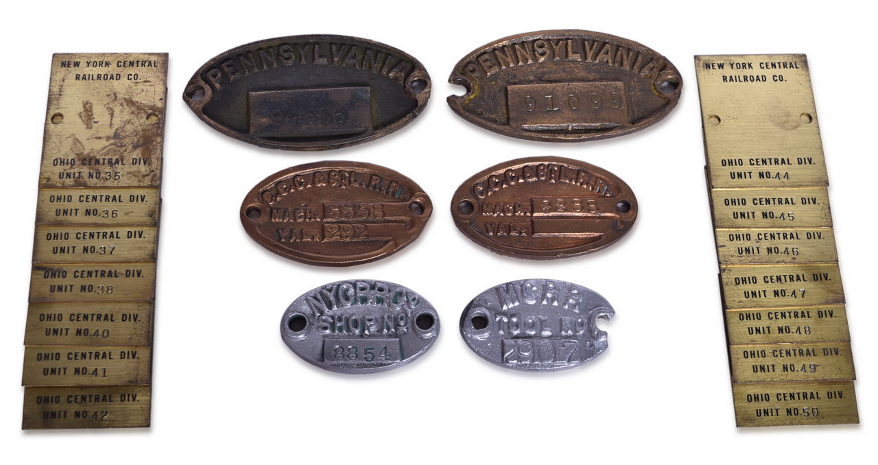 1660 - Twenty Railroad Property Plates and Shop Tags - Sequential New York Central, Pennsylvania, Big Four, and More thumbnail