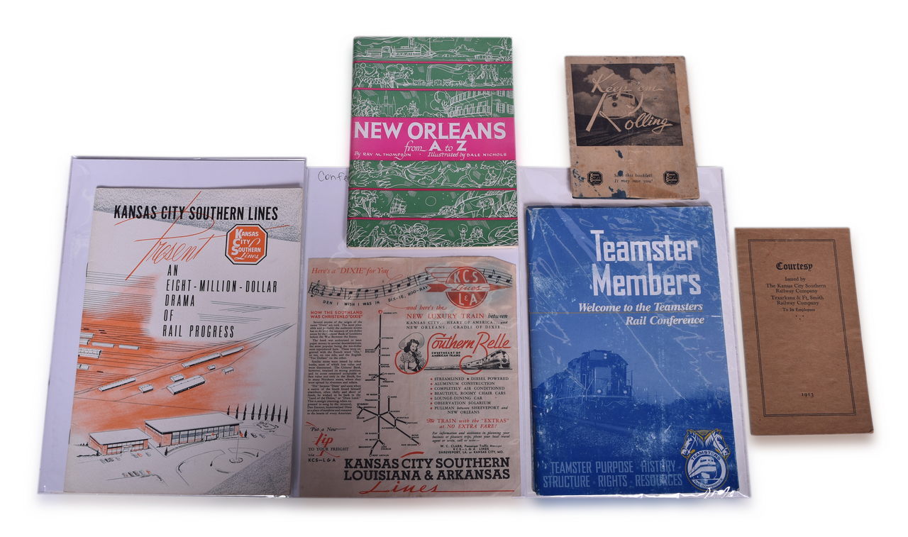 1671 - Eight Kansas City Southern Lines Railroad Travel Booklets, Brochures, and Southern Belle Confederate Money Pamphlet thumbnail