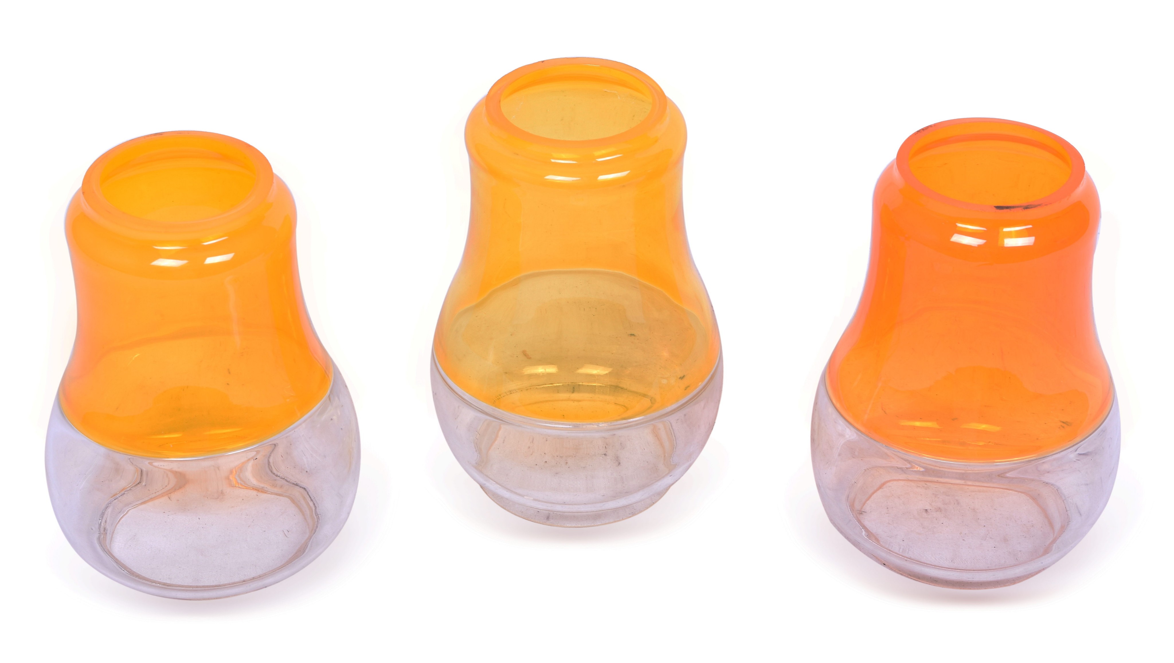 1697 - Three Amber Over Clear Reproduction Roll Top Lantern Globes thumbnail