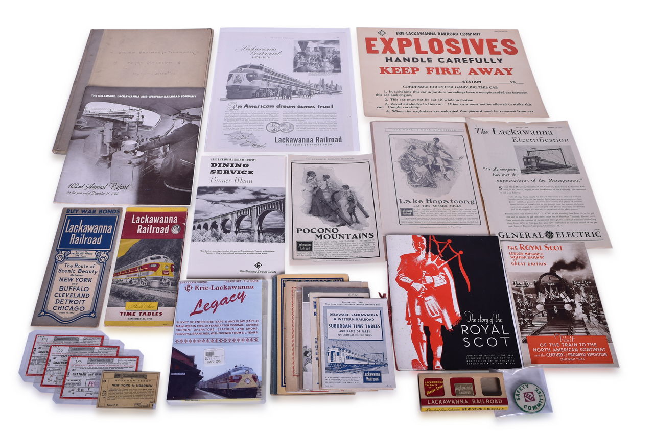 2001 - Thirty Pieces of Lackawanna Railroad Ephemera - Chief Engineer Timebook, Map, Public Timetables, Directory, Advertisements, and More thumbnail