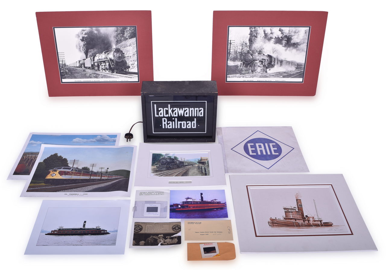 2003 - Fourteen Assorted Lackawanna Railroad Items - Light Up Sign, Slides, Photographs, Art Prints, and Postcard thumbnail